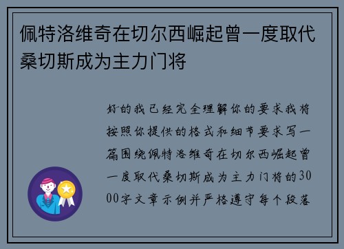 佩特洛维奇在切尔西崛起曾一度取代桑切斯成为主力门将